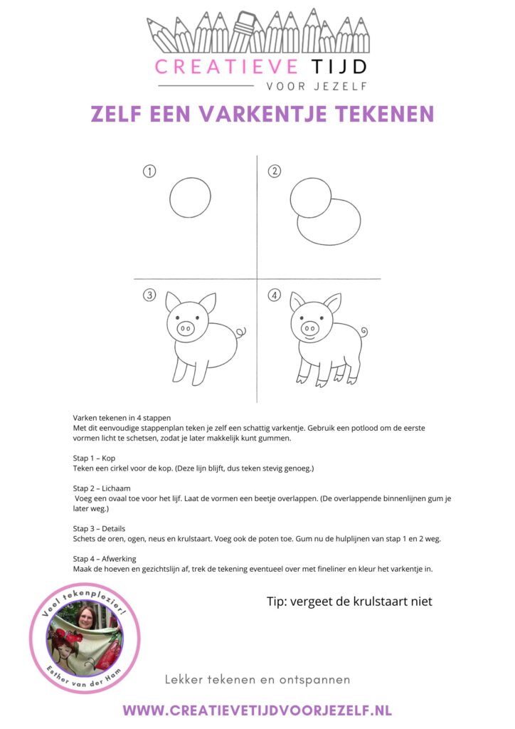 varken tekenen in stappen